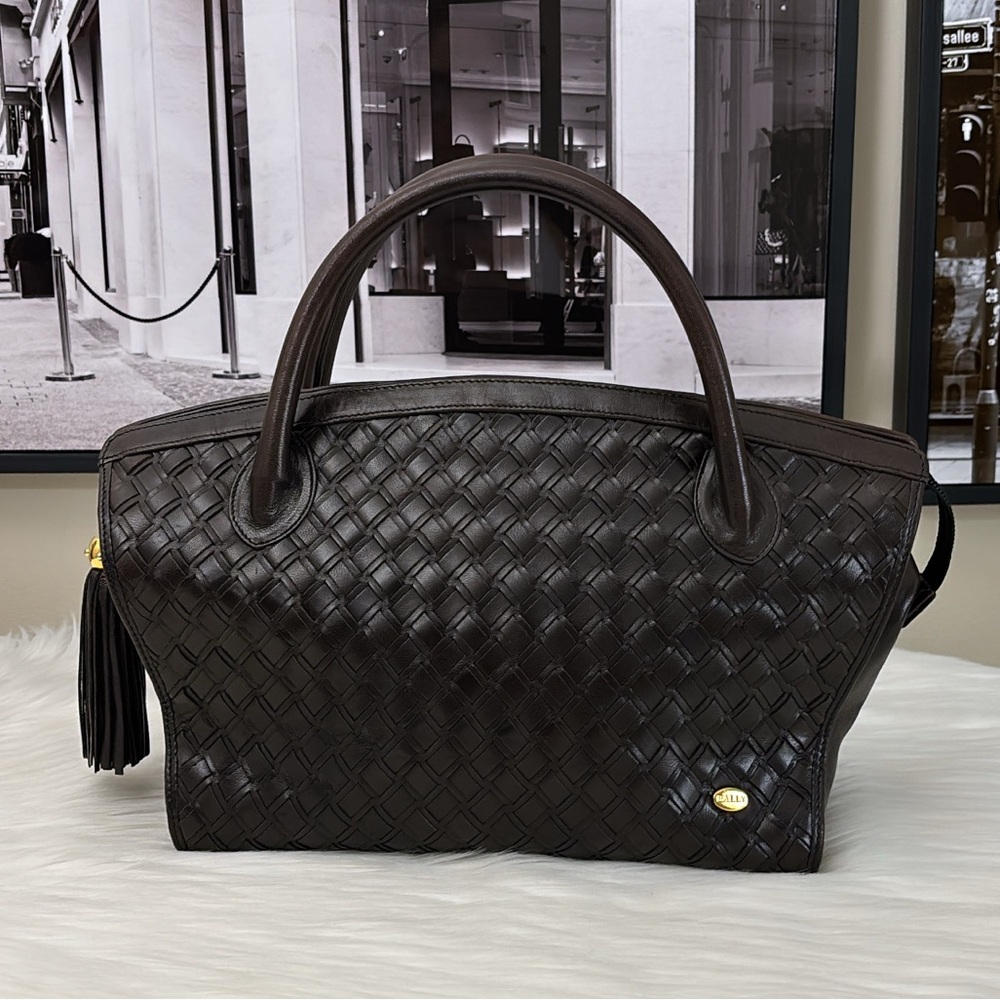 BALLY HandBag Leather Brown Gold Authentic